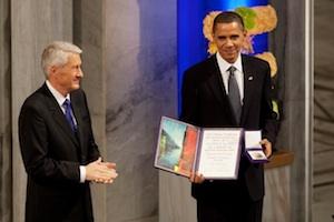 Picture: Nobel Committee Chairman Thorbjorn Jagland presents President Barack Obama with the Nobel Prize courtesy White House/Wikimedia.