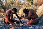 Picture: Bushmen in Deception Valley, Botswana demonstrating how to start a fire by rubbing sticks together courtesy Ian Sewell/Wikimedia Commons.
