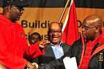 Picture: COSATU Secretary General Zwelizima Vavi, President Jacob Zuma and COSATU President Sdumo Dlamini during the 5th COSATU Central Committee gathering held at Gallagher Estate in Midrand courtesy GovernmentZA/Flickr.