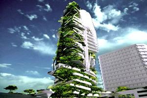 Picture: Currently pending construction in Singapore, the EDITT Tower will boast photovoltaic panels, natural ventilation, and a biogas generation plant all wrapped within an insulating living wall that covers half of its surface area (courtesy Inhabitat). 