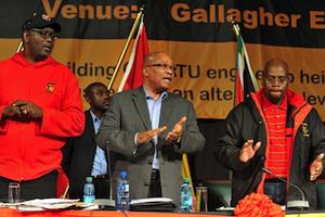 Picture: COSATU Secretary General Zwelizima Vavi, President Jacob Zuma and COSATU President Sdumo Dlamini courtesy GovernmentZA/flickr